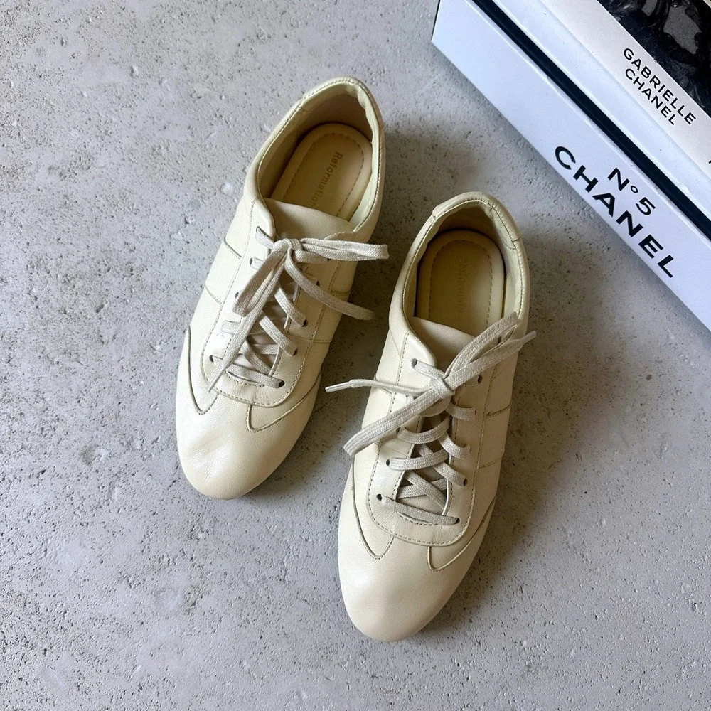 NEW Reformation Terra Sneakers in Cream Puff Leather Low Top Lace Up Trainers 6